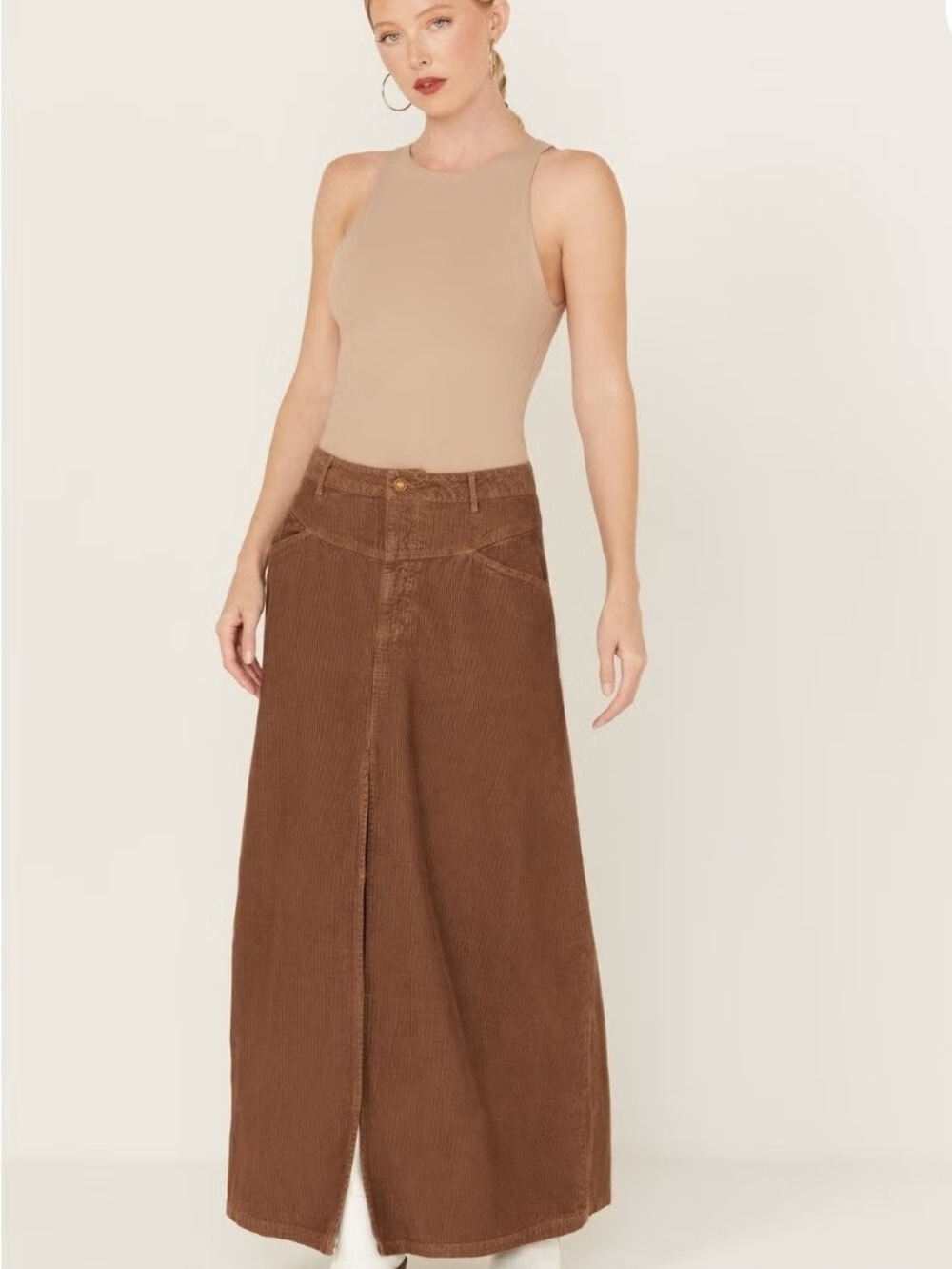 Free People Come As You As Corduroy Maxi Skirt GUC Size 2 - Picture 3 of 13